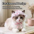 Pink pet sun hat with red flowers and white lace trim for cats or small dogs - M / Pink (TB15402)