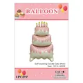 Three-tier pink birthday cake foil balloon with five yellow candles for party decor - Self-Standing Candle Cake-Pink / Backing Card Included