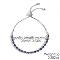 Adjustable silver bracelet with sparkling blue marquise-cut zircons and bolo clasp - S2512-6 Pull-out Dark Blue Diamond Silver