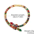 Adjustable gold bracelet with multi-colored crystals and teardrop gem charms - Colorful Snake