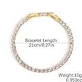 Adjustable gold tennis bracelet with round cubic zirconia, 21cm length, 10g weight - White Zirconia Gold