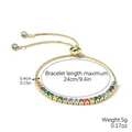 Adjustable gold tennis bracelet with colorful square cubic zirconia and slider clasp - Colorful Square