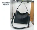 Black microfiber tote bag with pebble texture and detachable shoulder strap in black - Microfiber Leather (Large Bag And Small Pouch) / Black