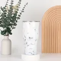 Minimalist marble pattern 30oz stainless steel tumbler with lid on white stand - 30oz / White Marble Pattern