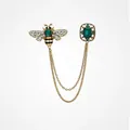 Vintage bee and emerald chain brooch set with pearls and rhinestones on gold finish - Green Tassel Little Bee
