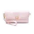 Detail of light pink wrinkled PU leather surface with gold metal lock and wristlet strap - Pleated Texture Style / Pink
