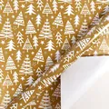 Mustard yellow Christmas wrapping paper roll with white tree and star patterns - Gold Base Trees / 43x300cm Roll