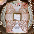 Rose gold laser-cut floral wedding invitation set with glitter finish and elegant belly band - Glitter Champagne Gold