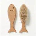 Fish-shaped beech wood baby hairbrush set with soft wool bristles for scalp massage - Fish-shaped Wool Brush