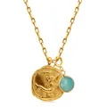 Detail of 18k gold chain with mermaid coin pendant and round blue gemstone charm - Virgo