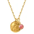 Detail of 18k gold Scorpio pendant with textured finish and pink gemstone necklace - Scorpio