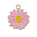 Pink daisy alloy pendant with golden edges and yellow center for DIY jewelry making - 16x18mm / Pink