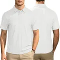 Details eines weißen Poloshirts mit atmungsaktiver vertikaler Strickstruktur und Kragen - S / Weiß