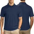 Detailaufnahme von dunkelblauem Polohemd mit vertikaler Streifenstruktur und Button-down-Kragen - S / Marineblau