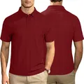 Detailed dual view of men's burgundy polo shirt with a unique vertical striped texture - Burgundy