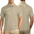 Makroaufnahme von khakifarbenem Herren-Poloshirt mit atmungsaktivem vertikalem Strickstoff - S / Khaki