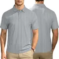 Men's light grey short sleeve polo shirt featuring vertical striped waffle knit texture - Marl Grey