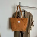 Caramel brown corduroy tote bag with vintage large capacity and soft shoulder straps - Brown