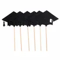 7-piece black glitter graduation cap cake toppers with wooden sticks for 2026 party - Small Graduation Cap Topper