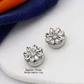 Silver flower magnetic shirt cufflinks with 15mm diameter and crystal inlay details - 15mm