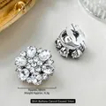 Polished silver flower crystal cufflinks, 18mm diameter with shimmering petals - 18mm