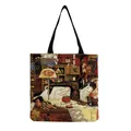 Close-up of vintage sewing theme print featuring a cat and antique machine on canvas bag - Vintage Sewing Machine and Cat