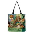 Detailed retro art illustration of playful cats and flowers on a canvas tote bag - Cats on Dressing Table