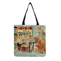 Detail of vintage cat and ice cream print on light blue canvas reusable tote bag - Cat and Ice Cream Theme