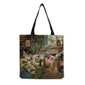 Close-up of sleeping tabby cat art print and textured canvas on a reusable tote bag - Cat Sleeping in Utility Room