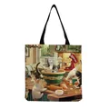 Detail of cute cat kitchen baking print on portable canvas shoulder tote bag - Hm2558