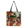 Reusable canvas tote bag with cute vintage cat oil painting print and black straps - Hm2536
