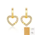 Gold heart earrings with moissanite pavé stones and GRA certificate on white mirror base - E15657 Heart Style (With GRA Certificate)