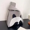 Grey knitted panda tote bag with cute animal pattern and knot closure handle - Gray - Face-Covering Panda