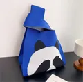 Navy blue knitted panda tote bag with a unique single knotted handle design - Blue - Face-Covering Panda