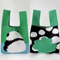 Green and blue knitted panda tote bag with high-quality thick cotton stitching - Green - Panda Back View