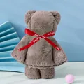 Brown coral fleece towel bear with a red ribbon bow on a soft light blue background - Dark Brown Bear (without Packaging) / 30*30cm