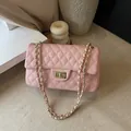 Pale pink quilted leather shoulder bag with gold chain strap and turn-lock closure - zbyd5502 Series / Pink