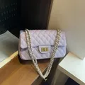 Quilted soft leather chain bag in lavender purple with golden twist lock for women - zbyd5502 Series / Purple