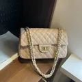 Classic apricot quilted faux leather chain bag with elegant gold twist-lock closure - zbyd5502 Series / Khaki