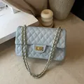 Elegant light blue quilted leather shoulder bag with gold chain strap and twist lock - zbyd5502 Series / Blue
