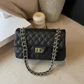 Classic black quilted crossbody bag with gold chain strap and turn-lock closure - zbyd5502 Series / Black