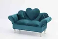 Miniature sofa jewelry box in peacock green velvet with heart backrest and silver legs - Double Sofa / Teal