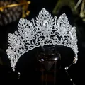 Elegant bridal silver crown with sparkling rhinestones and cubic zirconia crystals - 36# Classical Foliage Leaf Style (Silver)