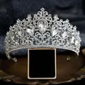 Baroque silver bridal crown with sparkling rhinestones and pear-shaped gems on display - 37# Baroque Large Gemstone Style (Silver)