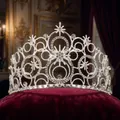 Silver bridal crown with star motifs and white crystals on a luxury red velvet cushion - 34# Luxury Octagram Starburst Style (Silver)
