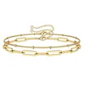 Gold paperclip and beaded double-layer chain bracelet set with adjustable lobster clasp - Gold Double Layer Paperclip & Bead Set