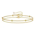 Minimalist gold paperclip chain bracelet set with polished beads and zircon charm - Gold Double Layer Bead & Crystal Set