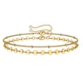Two-piece gold-tone paperclip and bead chain anklet set with adjustable lobster clasp - Gold Disc & Bead 2-Piece Set