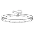 Silver double-layer paperclip and bead chain bracelet set with adjustable lobster clasp - Silver Double Layer Bead & Paperclip Set