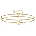 Two-piece gold paperclip chain bracelet set with round pendant and adjustable lobster clasp - Gold Disc Cross Chain Set